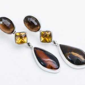 Multi Semi Precious Stone - Post Earrings in Sterling Silver 925 Agot