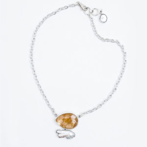 Semi Precious Stone Chain Link Necklace in  Sterling Silver 925