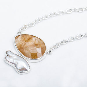 Semi Precious Stone Chain Link Necklace in  Sterling Silver 925