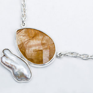 Semi Precious Stone Chain Link Necklace in Sterling Silver 925 Agot