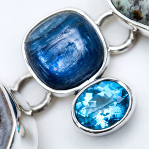 Semi Precious Stone Link Bracelet in Sterling Silver 925