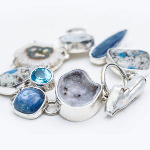 Semi Precious Stone Link Bracelet in Sterling Silver 925