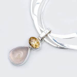 Semi precious Stone triplet Bangle Bracelet in Sterling Silver 925