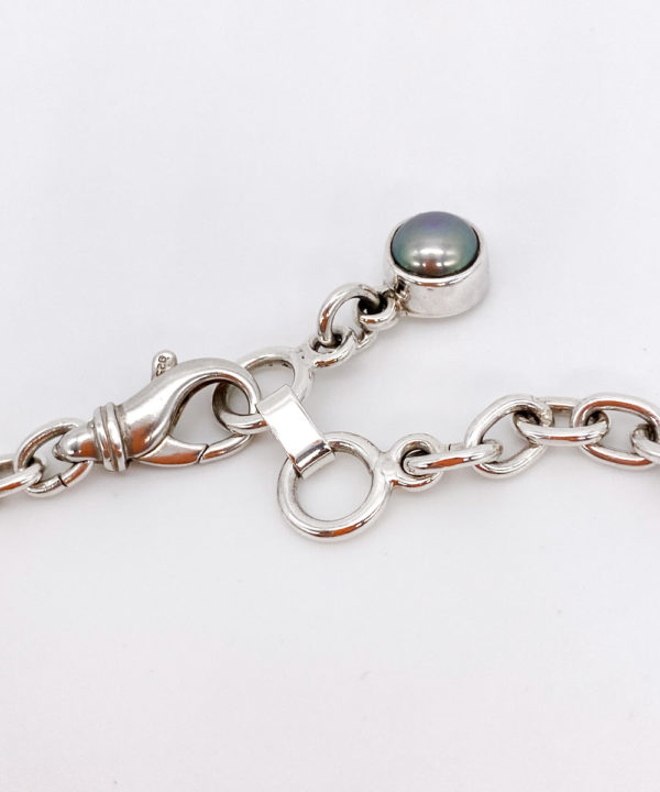 Free Form Bronze Pearl & River Rock Chain Link Necklace in Sterling Silver 925