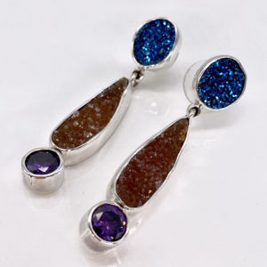 Multi Semi Precious Stone – Post Earrings in Sterling Silver 925