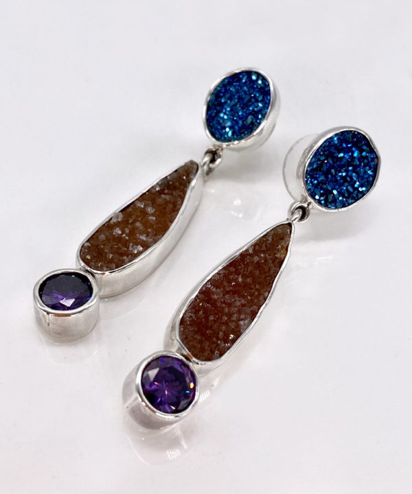 Multi Semi Precious Stone - Post Earrings in Sterling Silver 925