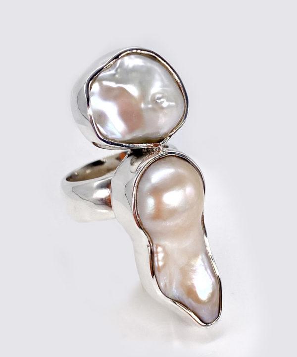 Free Form Baroque Pearl Ring in Sterling Silver 925