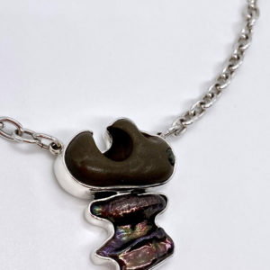 Free Form Bronze Pearl & River Rock Chain Link Necklace in Sterling Silver 925