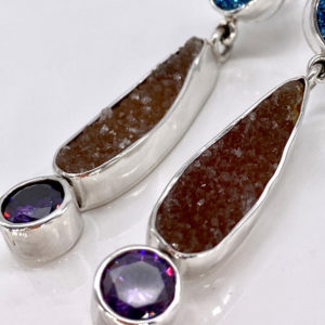 Multi Semi Precious Stone - Post Earrings in Sterling Silver 925