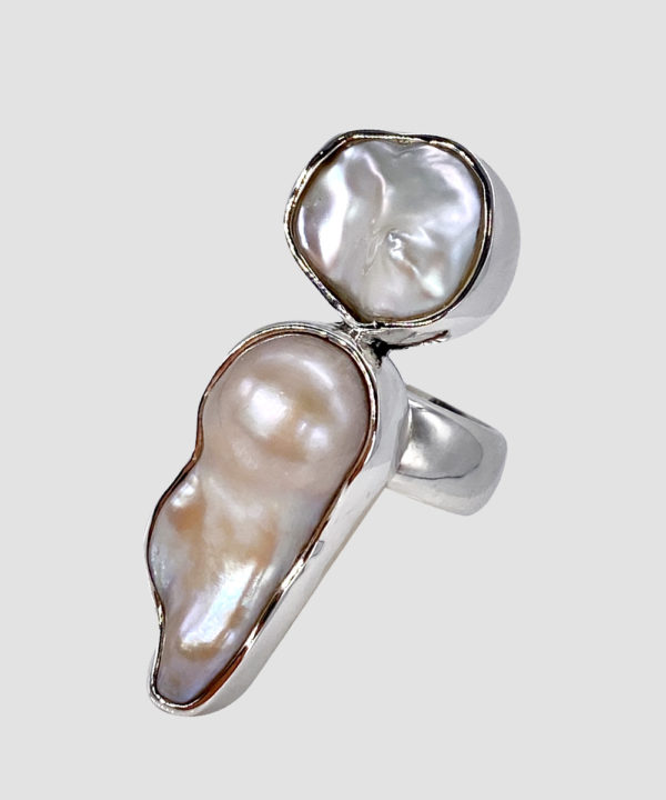 Free Form Baroque Pearl Ring in Sterling Silver 925