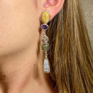 Multi Semi Precious Stone Earrings in Sterling Silver 925
