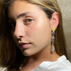 Multi Semi Precious Stone Earrings in Sterling Silver 925