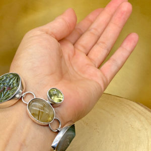 Semi Precious Stone Link Bracelet in Sterling Silver 925