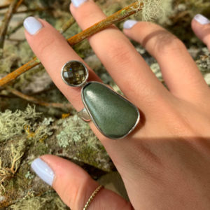 Semi Precious Stone & River Rock Ring in Sterling Silver