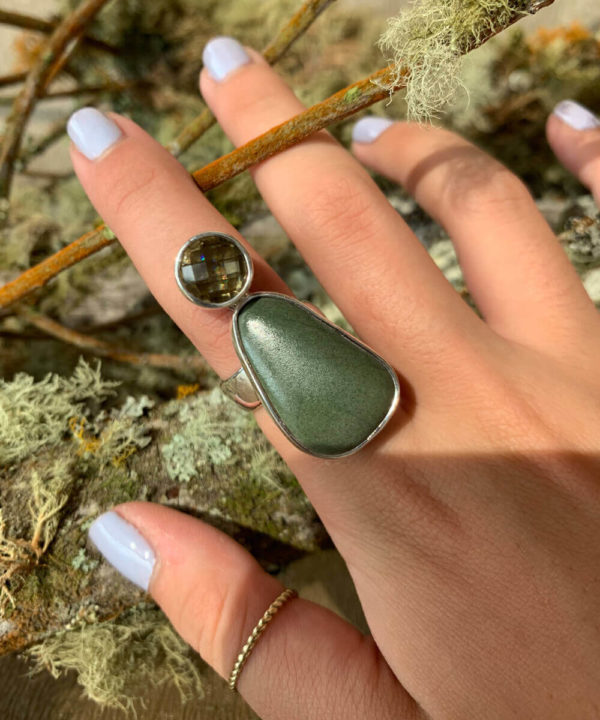 Semi Precious Stone & River Rock Ring in Sterling Silver